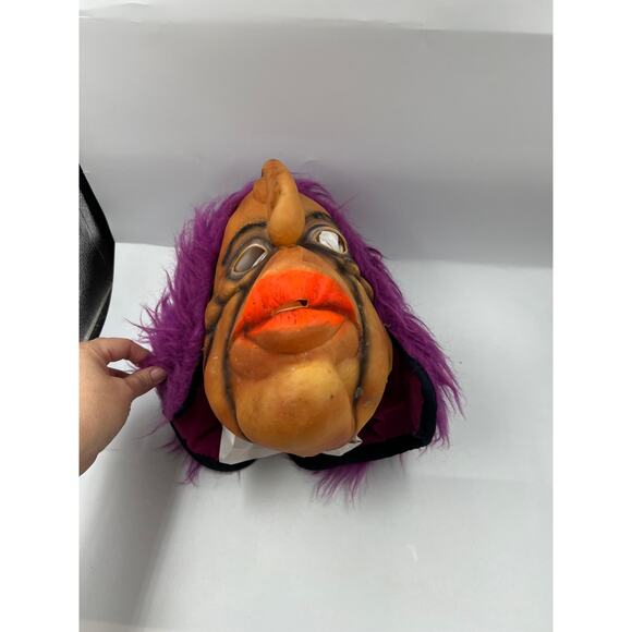 Vintage Scary Upside Down Nose Purple Hair Latex Mask Halloween Costume Creepy - Picture 6 of 8